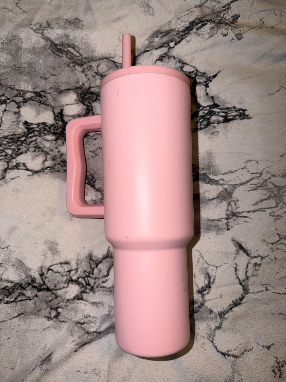 Insulated Pink Simple Modern Travel Tumbler with Handle and Straw